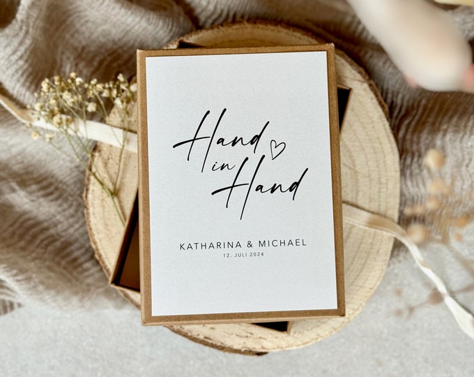 Gift box FIORE Hand in Hand money gift wedding + cotton ribbon