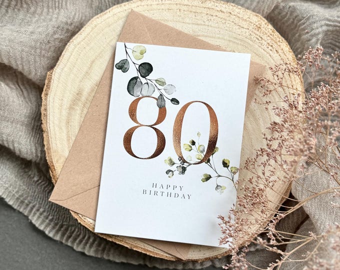 Greeting Card Folding Card NO. 117 QUINCY 80th Birthday + Envelope
