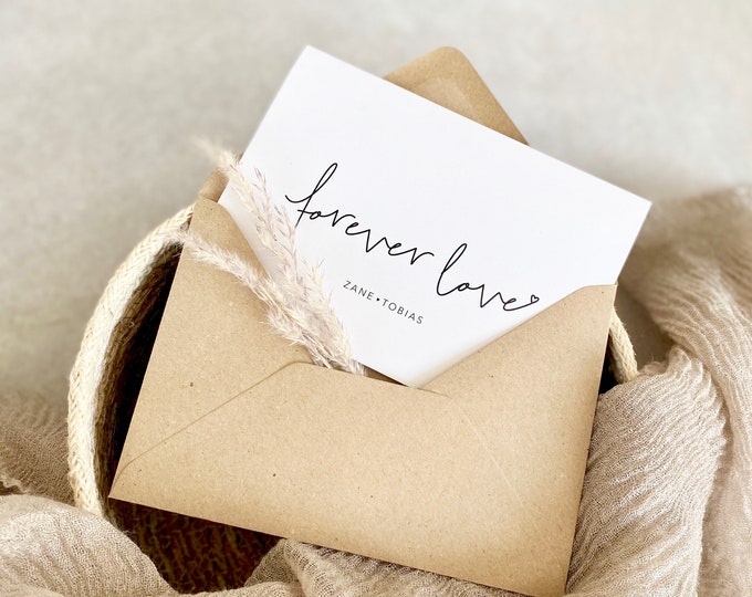 Greeting card HARPER wedding forever love heart + envelope personalized