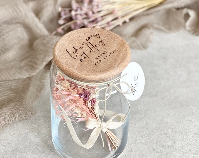 Storage jar no. 122 gift glass NIKA teacher with a heart - thank you for everything with a personalized tag