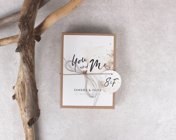 Gift box GRACE money gift wedding You and Me + personalized tag with initials