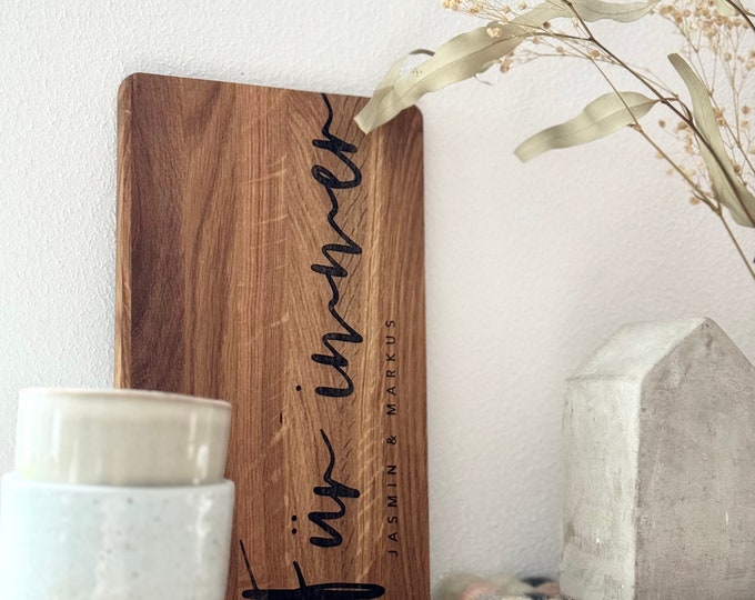 Cutting board breakfast board wedding EVIE Forever with name oak oiled