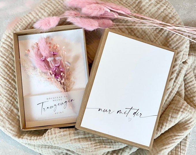 Gift box NIKA maid of honor small bouquet of dried flowers pink Would you like to be my maid of honor? with cotton ribbon