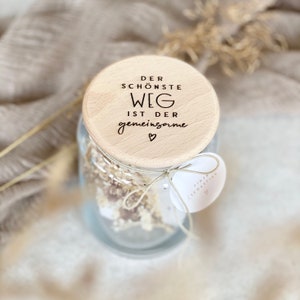 Vorratsglas Nr. 315 Geschenkglas MAGALI Hochzeit Geldgeschenk Der schönste Weg + personalisiertem Anhänger opt. mit Trockenblumen