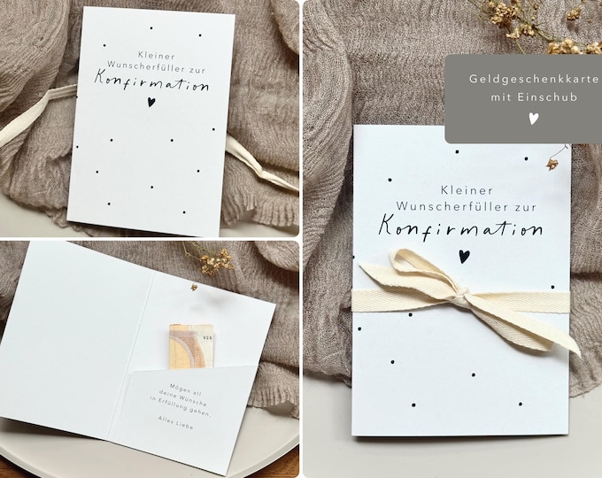 Gift card no. 6 "Wish Granter" for Confirmation - folding card with insert + cotton ribbon