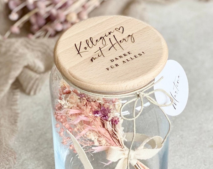 Storage jar no. 120 gift glasses NIKA colleague with heart - thank you for everything with personalized pendant