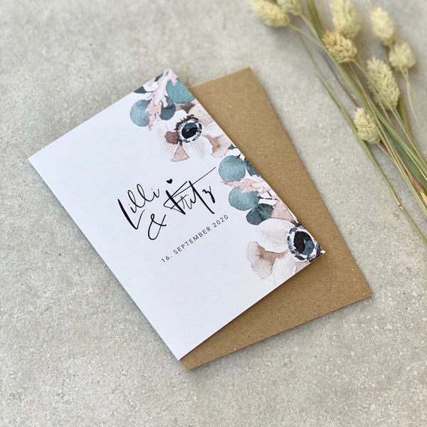 Glückwunschkarte KLARA Hochzeit Eukalyptus Flower + Briefumschlag personalisiert