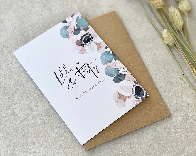 Congratulations card KLARA Wedding Eucalyptus Flower + personalized envelope