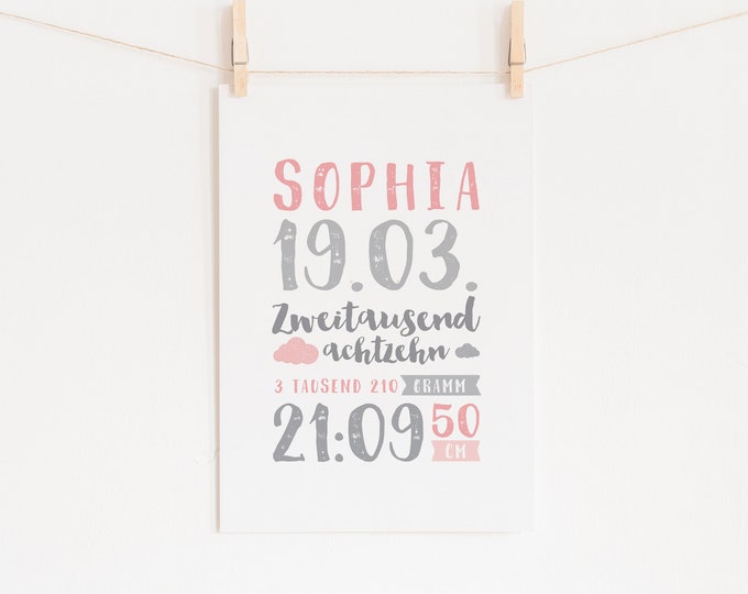 Birth poster ROSALIE personalised