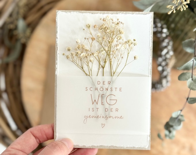 Folding card grass paper torn card MAGALI The most beautiful way is the common + envelope