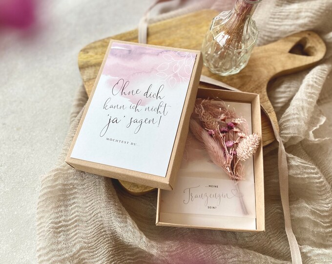 Gift box LUANA maid of honor small bouquet of dried flowers pink Would you like to be... my maid of honour?