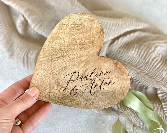 Wooden heart rustic BLAKE couple wedding personalized with names