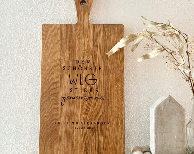 Cutting board with handle MAGALI The most beautiful way Oak wood PERSONALIZED