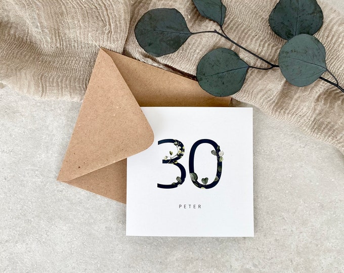 Greeting card folding card QUADRAT EDDY 30 birthday personalized + envelope