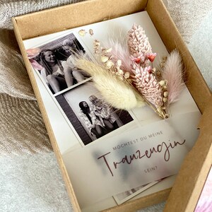Trauzeugin Geschenkset - Mit Karte, Trockenblumen & Makramee-Schlüsselanhänger