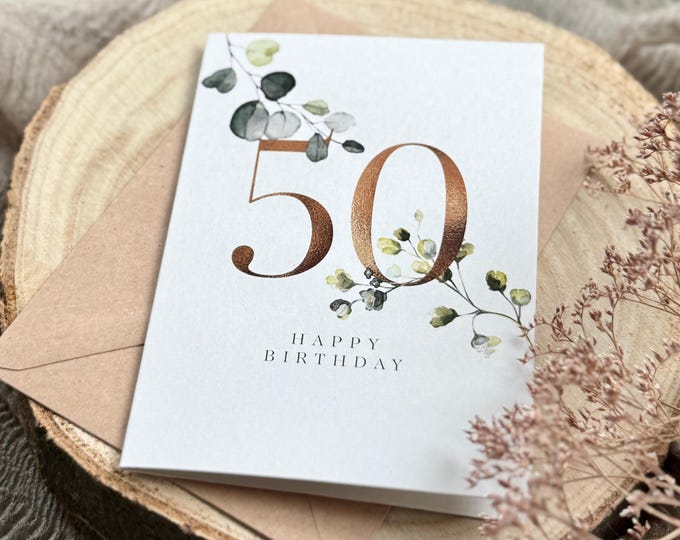 Greeting Card Folding Card No. 114 QUINCY 50th Birthday + Envelope