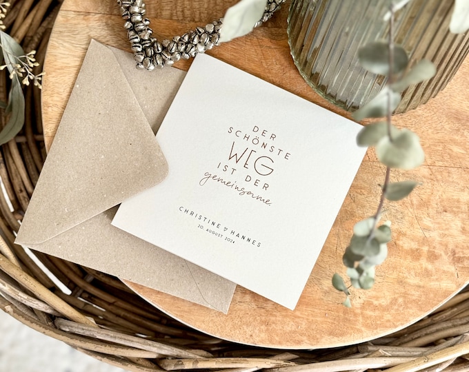 Congratulations card square MAGALI wedding The most beautiful way is the shared one + envelope personalized