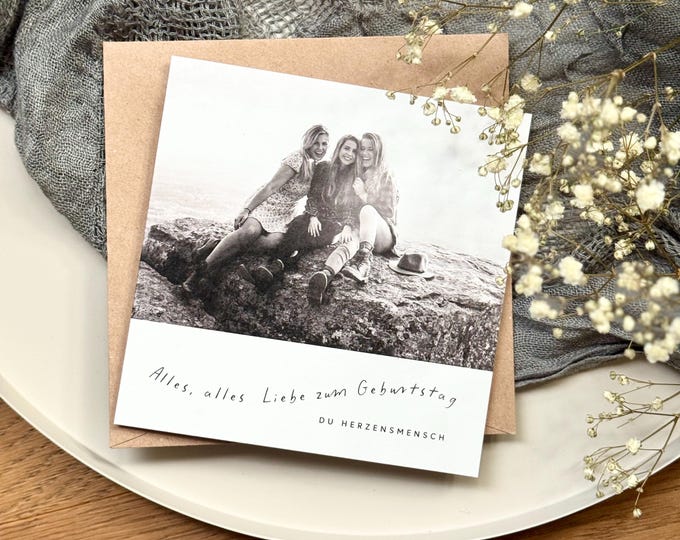 Personalized greeting card, folding card, square, JAY, birthday, with your own picture + envelope