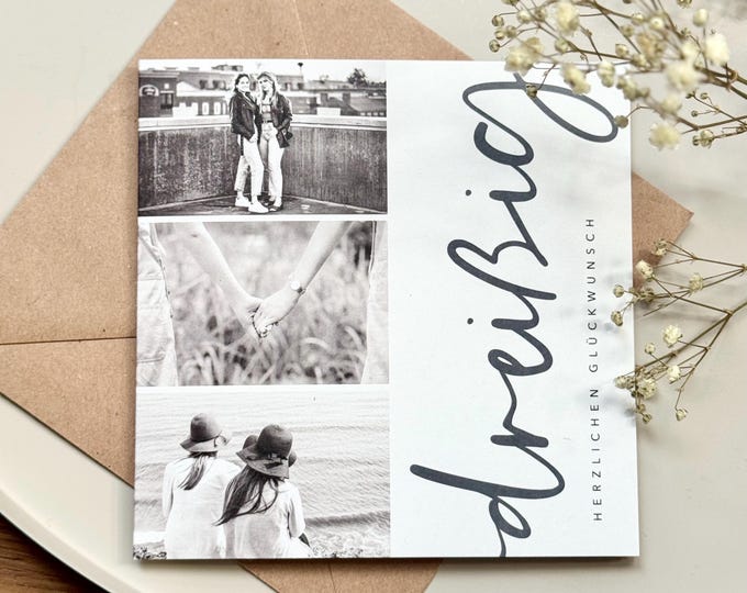 Personalized greeting card, folded card, square, EVIE, birthday, with your own pictures + envelope
