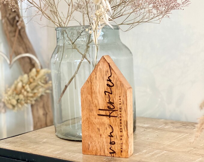 wooden house no. 4 Vase test tube with dried flowers rustic EVIE from the heart because you are so special