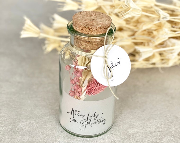 Gift jar LEXI medium Bouquet of dried flowers Happy Birthday Personalised