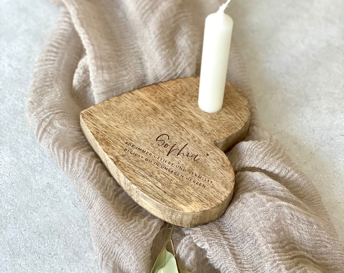 Wooden heart rustic CHLOE Loved and missed forever, you will remain in our hearts. Mourning candle memorial candle mourning light with name