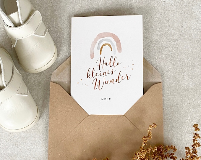 Greeting card folding card NELE birth + personalized envelope
