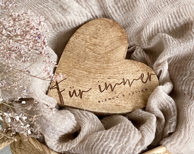 Wooden heart rustic EVIE Forever and ever wedding personalized with name