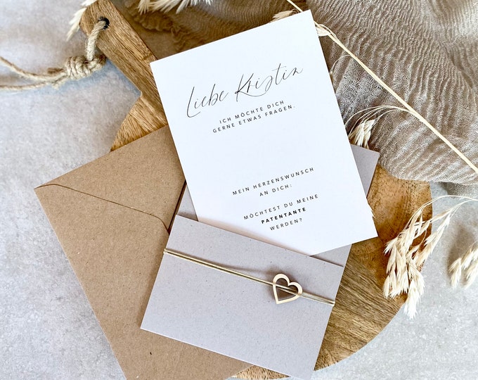 Surprise card No. 10 HEDI godmother will be personalized with slipcase wooden heart + envelope