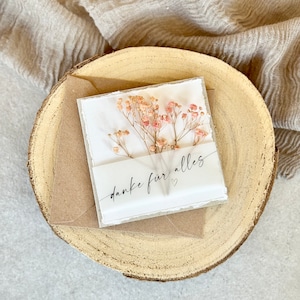 Klappkarte Kraftpapier klein quadratisch gerissene Karte NIKA Danke für alles - Graspapier mit Trockenblumen + Briefumschlag