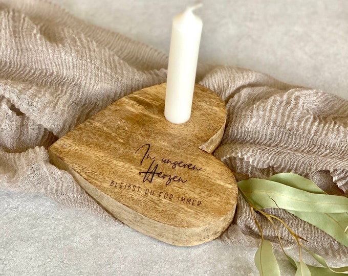 Wooden heart rustic ESTRELLA You will stay in our hearts forever. Mourning candle memorial candle mourning light