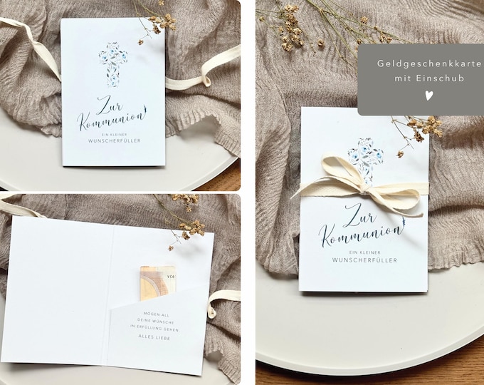 Gift card no. 8 "Wish Granter" for First Communion - folding card with insert + cotton ribbon