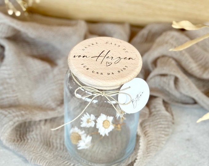 Storage jar No. 146 Gift jar NIKA from the heart Thank you for being there for us + optionally with paper tag with name
