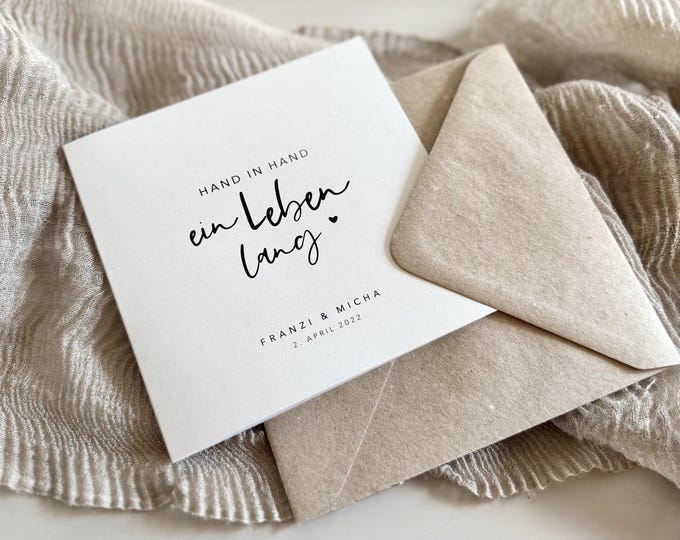 Congratulations card square EVIE wedding hand in hand + envelope personalized
