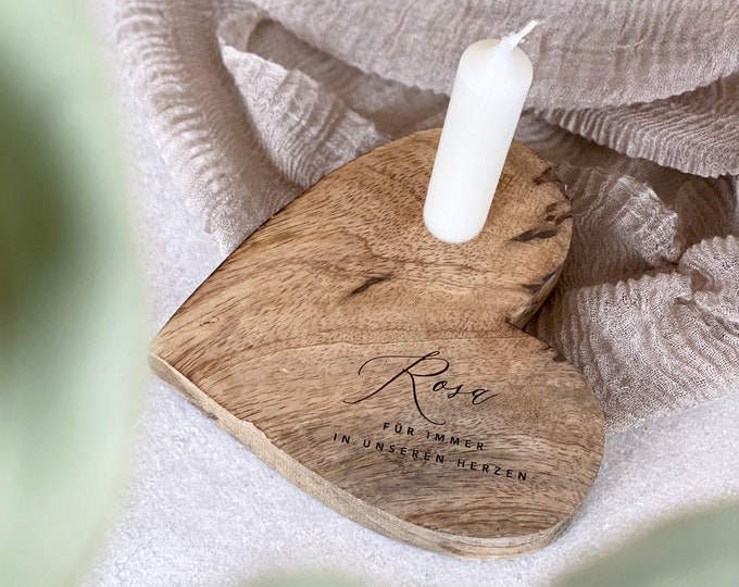 Wooden heart rustic BLAKE Forever in our hearts Mourning candle Memorial candle Mourning light with name