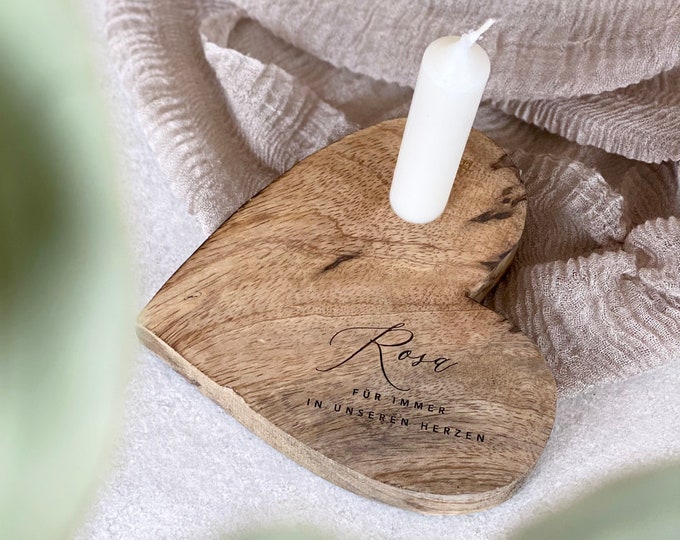 Rustic wooden heart BLAKE Forever in our hearts mourning candle commemorative candle mourning light with name