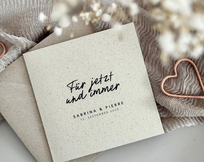 Greeting card square TARA Wedding For now and always grass paper + envelope personalized