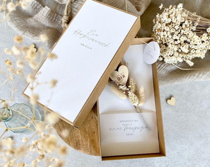 Gift box HEDI dried flower bouquet maid of honor personalized just with you + pendant