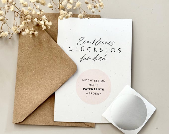 Card: Will you be my godmother? Pink or grey scratch-off card + envelope