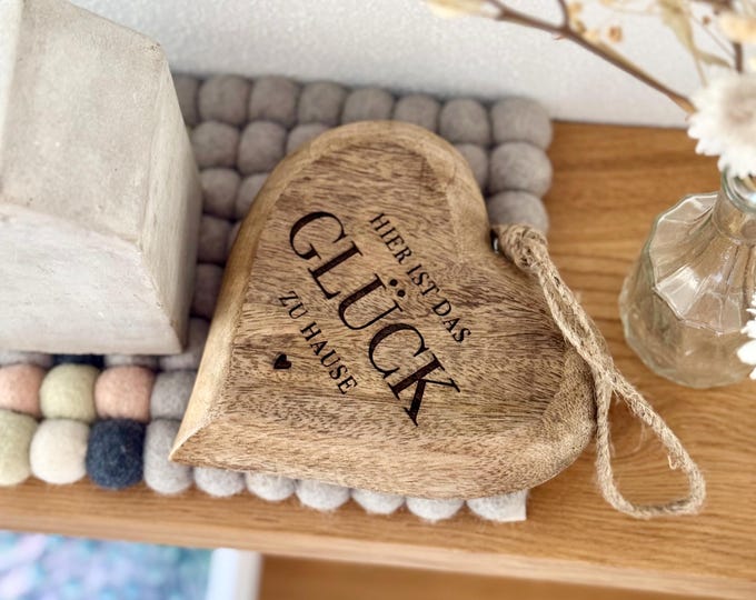 Wooden heart for hanging No. 6 rustic Here is the home of happiness