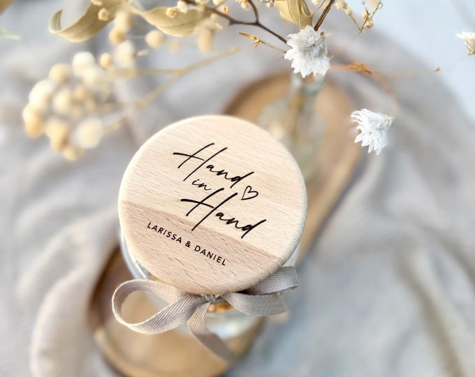 Storage jar No. 401 Gift jar NIKA Hand in Hand personalized with name Wedding gift optional with card and dried flowers