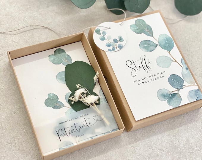 Gift box FLORA godmother small bouquet of dried flowers Would you like to be my godmother? eucalyptus