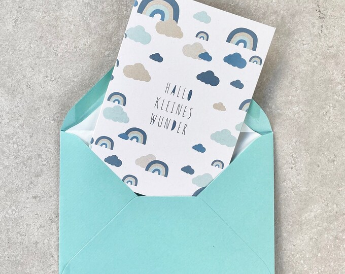 Congratulations card folding card NOAH birth rainbow sky + envelope