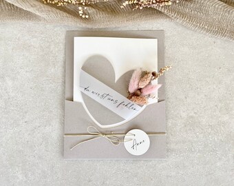 FLOWERCARD Din A5 Folding Card Dried Flowers Heart Pink Farewell Colleague We Will Miss Personalized