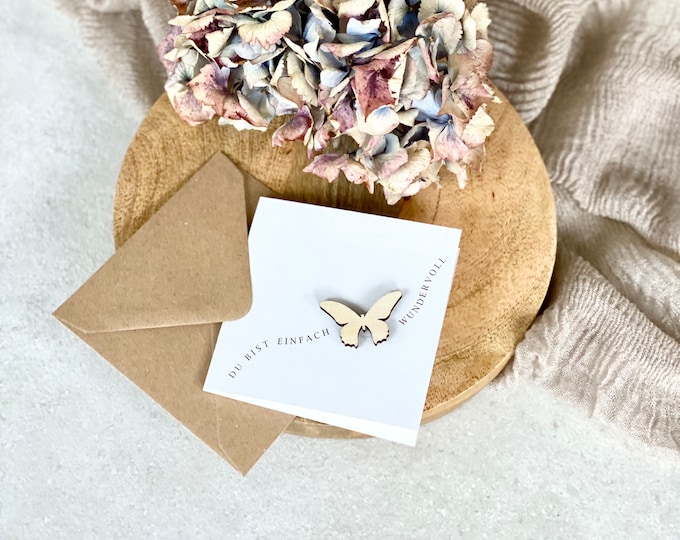 Card QUINN Butterfly You are simply wonderful square small folding card wooden heart + envelope