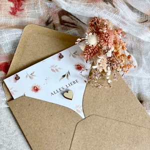 Congratulations card MIA square small folding card wooden heart birthday all the best envelope image 2