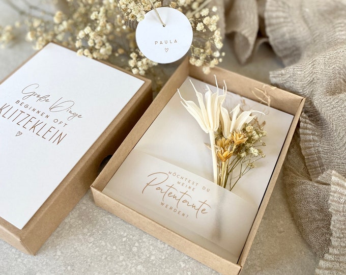 Gift box MAGALI godmother small bouquet of dried flowers Would you like to be my godmother? Personalized