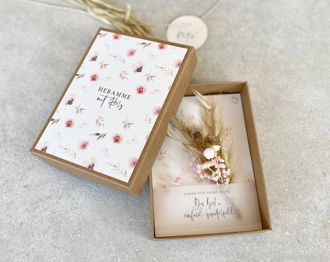 Gift box MIA small dry flower bouquet midwife with heart Thank you for your help - you are just wonderful + personal. Pendant