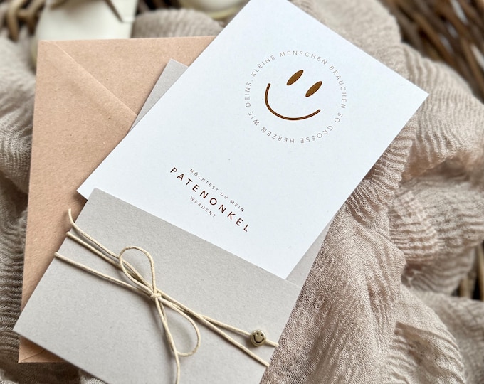 Surprise card No. 20 LINO Become a godmother / godfather with slipcase with smiley pearl + envelope