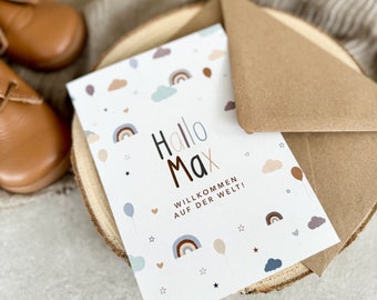 Glückwunschkarte Klappkarte HAPPY Geburt + Briefumschlag personalisiert